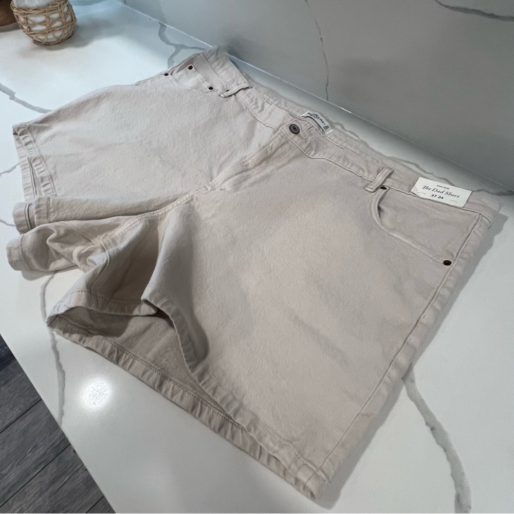 Abercrombie & Fitch women's The Dad Short High Rise‎ 37/24 beige jean shorts NWT - Picture 10 of 10